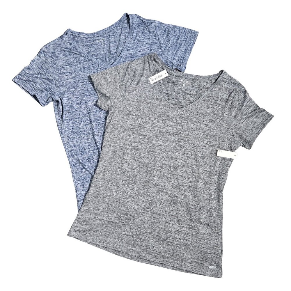 NWT | Amazon Essentials 2-Pack Heathered V-Neck T-Shirts | Blue & Grey | M